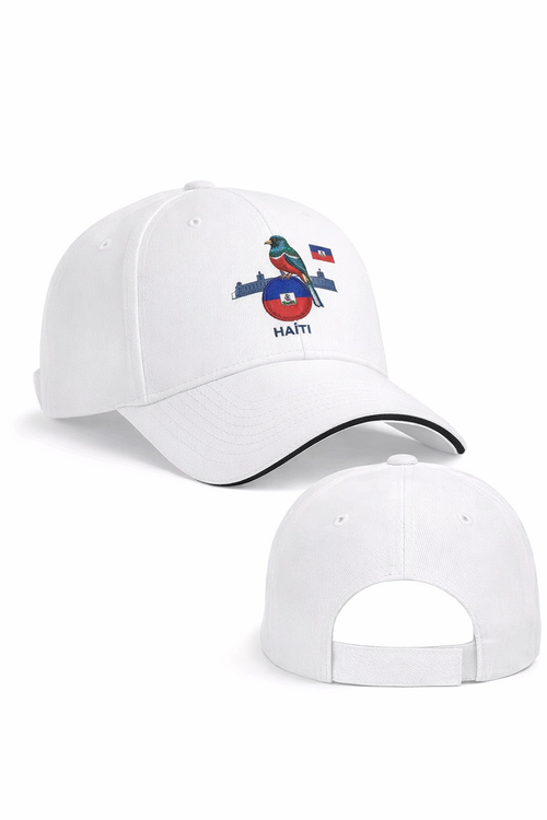 Casquette blanche -oiseau coloré