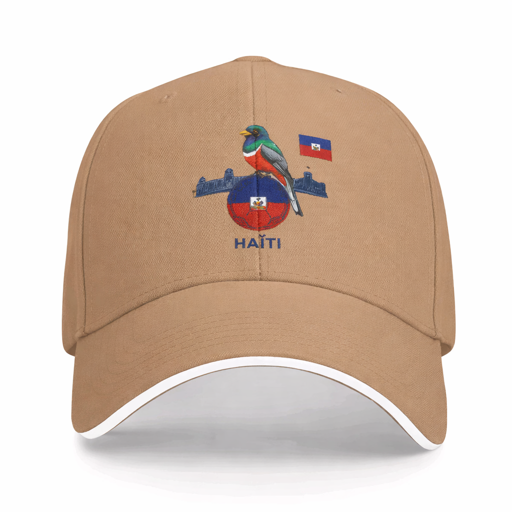 Casquette beige -oiseau coloré
