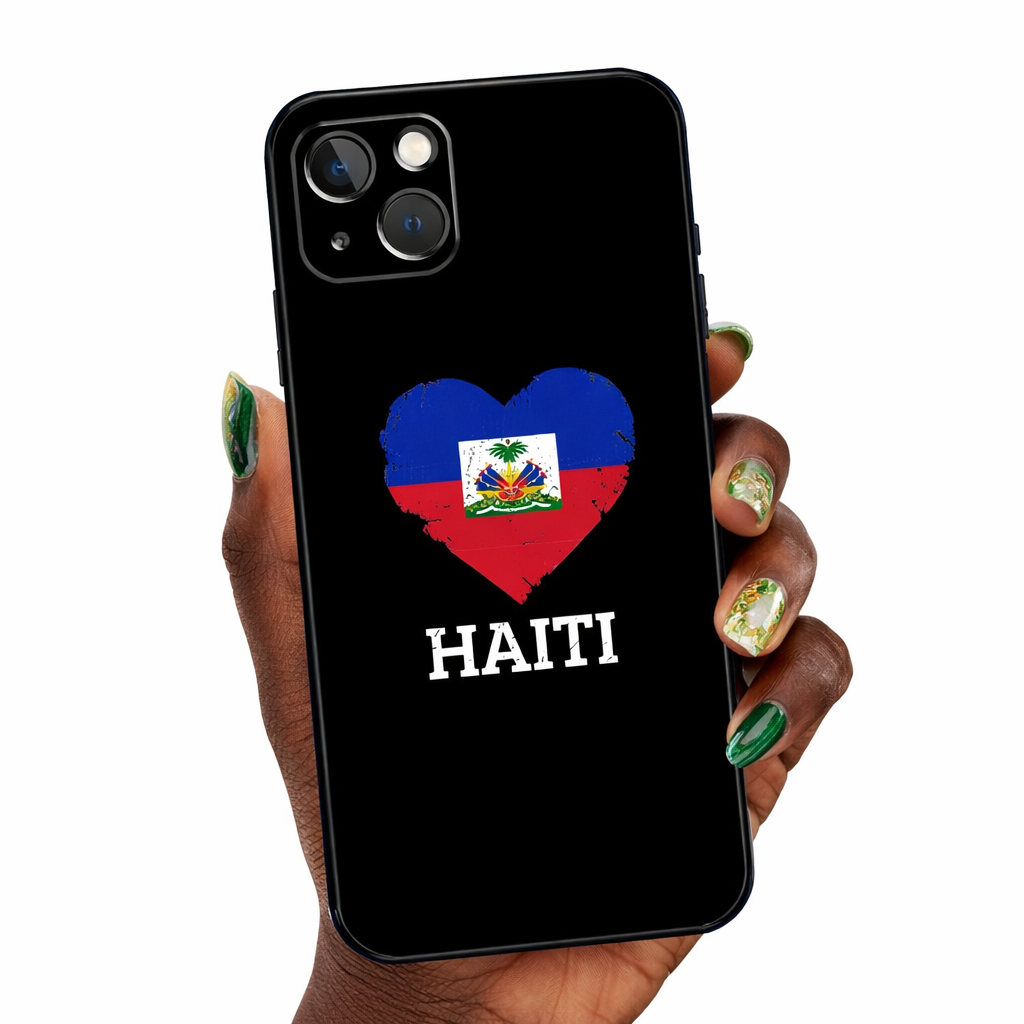 Coque iPhone Noir – Drapeau en cœur d’Haïti
