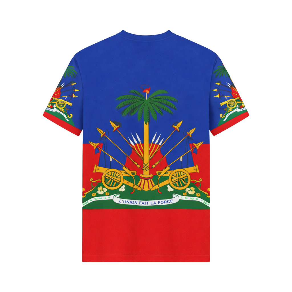 T-Shirt bleu et rouge d'Haïti à manche courte